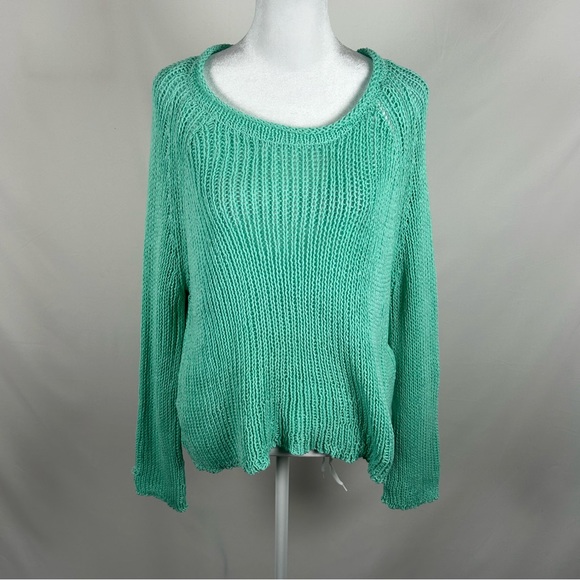 Wooden Ships Sweaters - Wooden Ships Turquoise Open Knit Sweater Size Medium